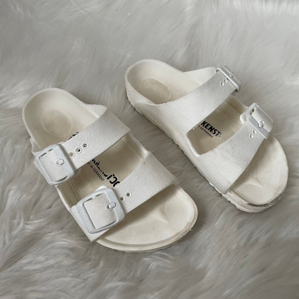 Birkenstock Sandals Kids 10-10.5 White Arizona Slides Flat Buckle Beachy Light - Picture 4 of 13